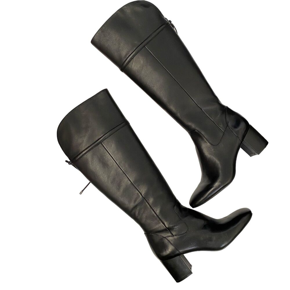 ENZO ANGIOLINI Paceton Black Leather Knee High Heel Riding Boot Size 6.5